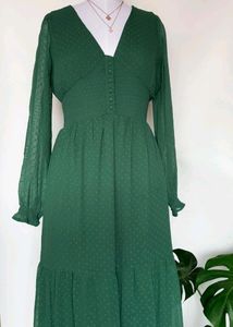 Vintage Cottage Core Ruffled Green Dress