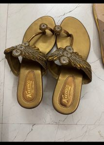 Embellished Gold Flat Sandals