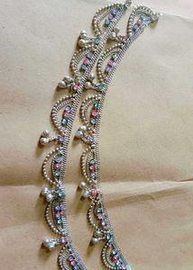 Elegant Silver Anklets with Colorful Stones