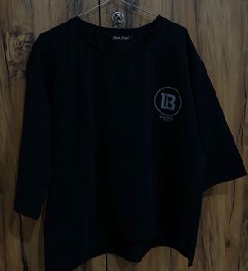 black balmain drop shoulder crop tshirt size