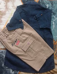 Boys' Blue Checkered Kurta and Beige Pants Set