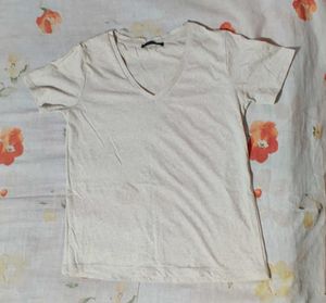 Beige V-Neck Trendyol Tshirt