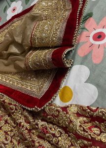 Royal Gold Embroidered Lehenga Saree in Red