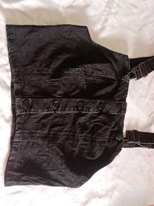 Black Denim Button-Up Crop Top fixed price