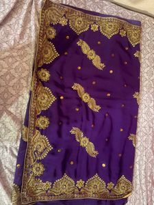 Stunning Purple Embroidered Saree