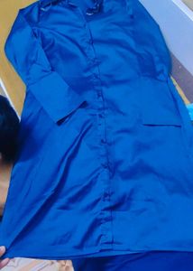 Elegant Royal Blue Satin Shirt Dress