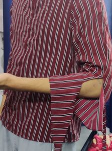 Ladies Top Maroon Striped Fancy Sleeves XL Size