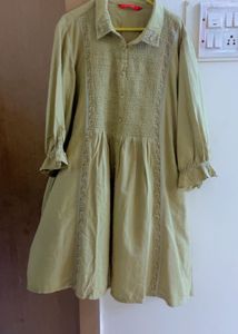 Green Smocked Kurta