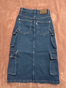 FREAKINS | Denim Cargo-Pockets Midi Skirt