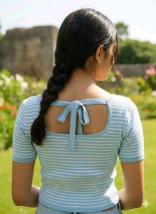 Striped Blue &amp; White Crop Top