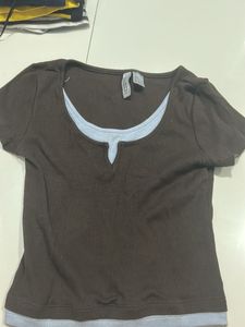 Ribbed Brown Layered Top