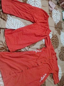 Orange Kurta Set with White Embroidery