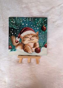 Mini Adorable Christmas Cat Painting