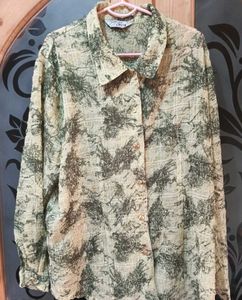 Patterned Olive Green Shirt
