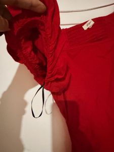 Ginger Red Puff Sleeve Square Neck Dress