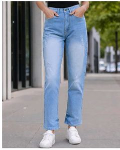Light Wash Distressed Straight Leg Jeans