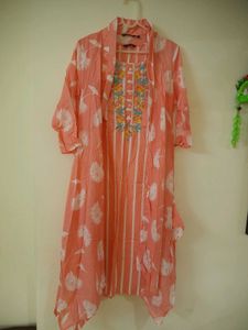 Elegant Peach Floral Kurta Set