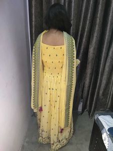 Yellow Floral Embroidered Anarkali Suit Set | Ethn