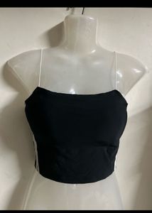 Black Crop Top with White Stripes