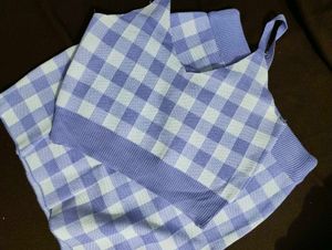 Cute Gingham Knit Crop Top &amp; Skirt Set