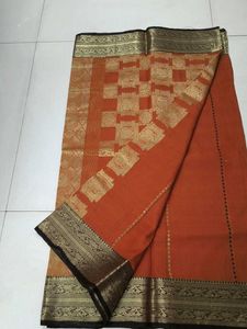Elegant Orange Silk Saree with Gold Zari