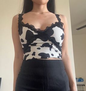 Cow Print Lace Trim Cami Top