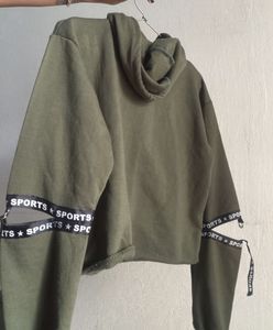 Olive Green Cropped Hoodie