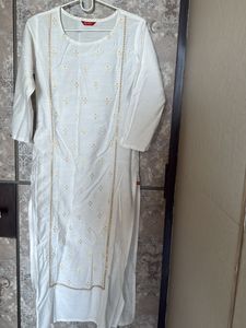 Elegant White Kurti with Gold Embroidery