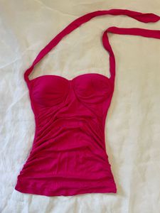 Vibrant Pink Halter Neck Bikini Top