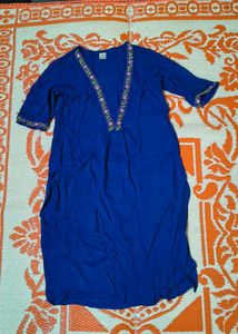 Blue Kurta with Floral Embroidery
