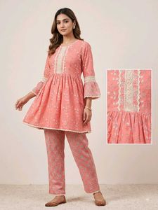 Beautiful Pink Floral Coord Set with Lace border