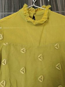 Trendy Yellow Mesh Top