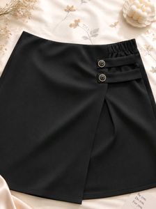 Black Wrap Skirt with Button Detail