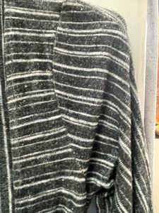Striped Open Front Long Cardigan