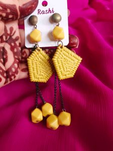 Unique Yellow Beaded Earrings