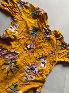 Vibrant Yellow backless Floral Print Dress