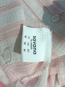 Pink Striped Ruffled Button-Up Blouse