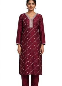 Elegant Maroon Embroidered Kurta Set