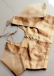 ✨ Brand New Elegant Gold Blouse with Net Sleeves