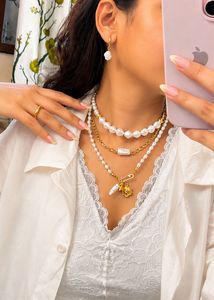 Layered Pearl &amp; Gold Charm Necklace Set