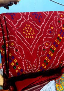 Red Bandhani Saree - Traditional Style