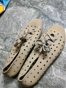 Cute Beige Jelly Flats