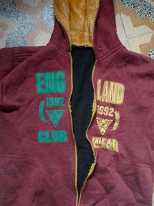 Maroon Hooded Zipper Jacket