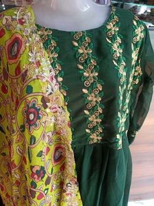 Elegant Green Embroidered one pc with dupatta xxl
