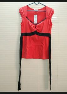Coral &amp; Black Cap Sleeve Top