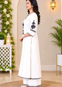 Elegant White Kurta with Black Embroidery_M