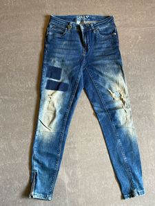 ONLY Blue Distressed Patch Jeans