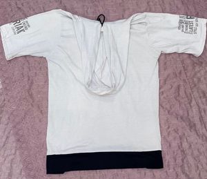 White Graphic Print Hoodie T-Shirt