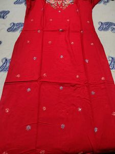 Red Embroidered Kurta