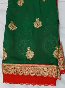 Exquisite Red &amp; Green Georgette Saree